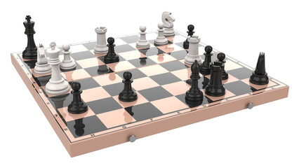  Chess. Chess Puzzles Series "Chess Problem." 3D Render of the Era Chess Problem. 3D Render.