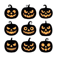 Scary Halloween Pumpkins with Different Expressions