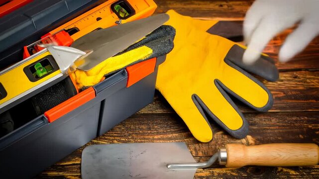 Construction tools in a toolbox