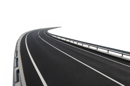 Winding highway road turning with transparent background