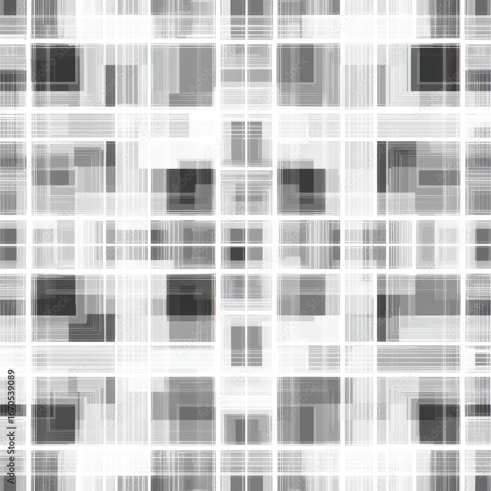 Poster Black and white patterned background with white squares. The squares are of different sizes and are arranged in a grid