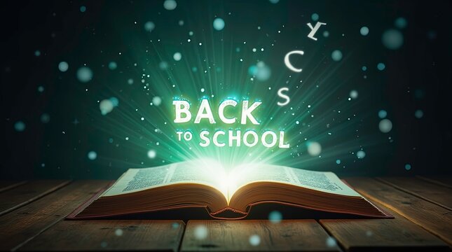 Back to School Concept: Wooden Desk with Open Book: Education Concept, Academic Theme, Minimalist Learning Environment - Powered by Adobe