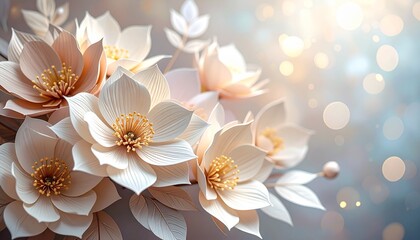 Delicate paper flowers A dreamy floral arrangement with soft pastel hues and bokeh effect