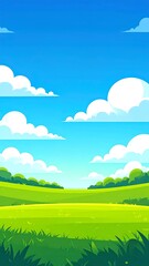 Fototapeta premium Vast green field under a blue sky