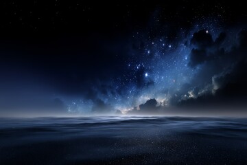 Obraz premium Dark sky with a few stars and clouds. The sky is filled with stars and the clouds are scattered throughout the sky