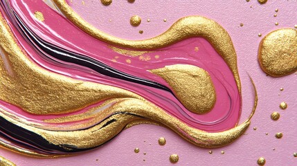 Obraz premium Abstract Fluid Design with Pink and Gold Glittering Waves on a Smooth Surface