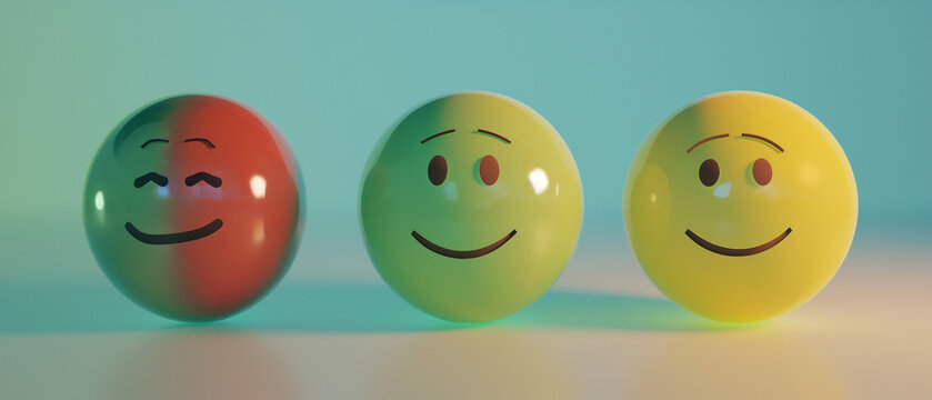 Three Smiling Faces Emoticons in Colorful Spheres