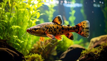 Fototapeta premium Spotted aquarium fish swimming.