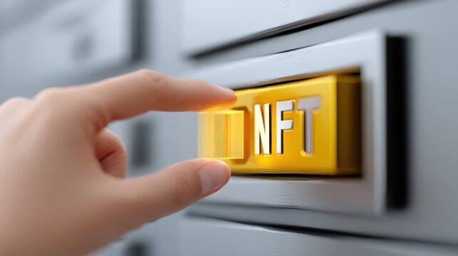 Hand Holding NFT Block in Digital Storage Concept
