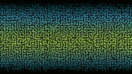 Maze with a green and blue border. The maze is made up of many small squares and rectangles