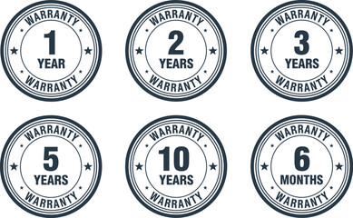 Years and Months Warranty Icon Set - 1, 2, 3, 5, 10 Years and 6 Months Warranty Labels

