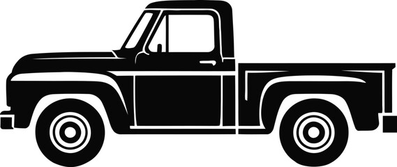 Classic american pickup truck silhouette in black and white