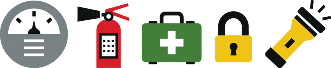 Obraz premium Essential Safety Equipment Icons for Emergency Preparedness
