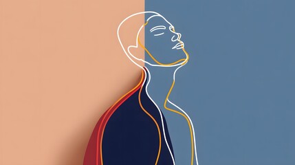 Abstract Line Art Human Profile Silhouette with Soft Colors on Geometric Background