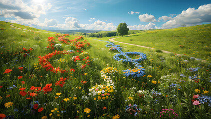 Colorful Wildflower Meadow with Floral Patterns in Spring