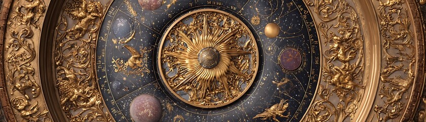 Ornate celestial chart design with intricate golden detailing.