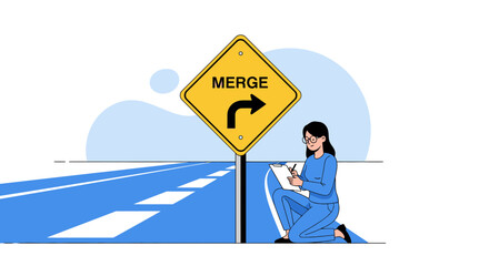 Road Junction Assessment Vector Illustration Woman With Checklist And Sign