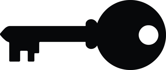 Simple black silhouette of an antique skeleton key on a white background