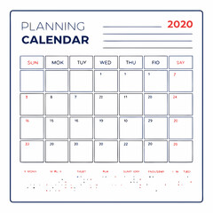 A simple 2020 planning calendar with a clean design