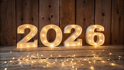 Illuminated 2026 Numbers on Wooden Background - 6