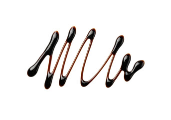 Obraz premium A single, dark, thick, viscous balsamic glaze forms abstract lines on a smooth transparent background, captured with diffused studio lighting, concept for culinary elegance