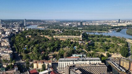 Fototapeta premium Aerial View From Kalemegdan Belgrade With Belgrade Waterfront And New Belgrade