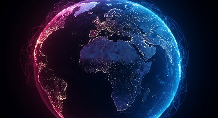 Global connectivity visualization showing interconnected world with glowing cities and networks