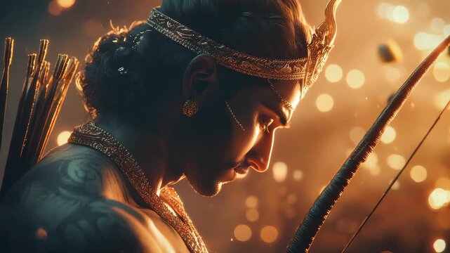 Rama as Vishnu avatar: revered embodiment, dharma upholder, ideal king, devoted spouse, warrior hero, Raghu dynasty lord, sacred protector, Ramachandra glory, Ayodhya guiding light.