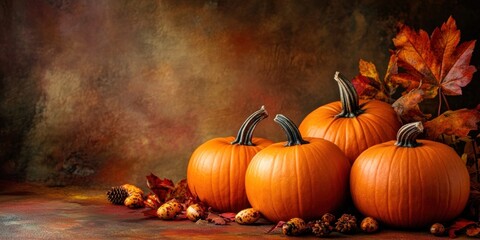 Thanksgiving background pumpkins autumn decoration.
