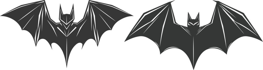 Gothic Bat Graphic Illustration, Black and White Spooky Bat Symbol, Stylized Flying Bat Mascot logo.