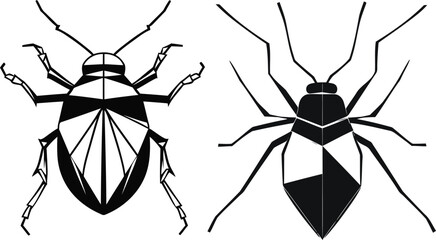 Geometric Insect Silhouette Vector Set, Abstract Low Poly Bug Illustration, Modern Geometric Style Insect, Black and White Faceted Bug Graphic.