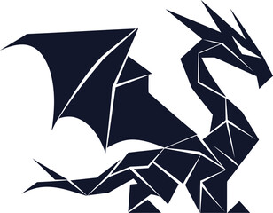 Hand drawn black and white dragon Geometric silhouette style logo illustration, Black Dragon Silhouette Geometric Tattoo Design for printing, logo design, brand identity design.