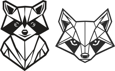 Polygonal Raccoon Animal Design, Modern Abstract Raccoon Artwork, Symmetrical Raccoon Mascot Graphic, Minimal Origami Style Raccoon Vector, 