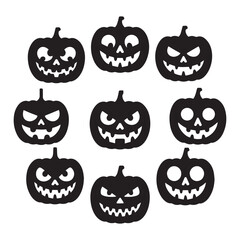 Halloween Pumpkin Faces Vector Silhouette Set