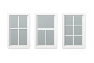 Three white windows with transparent background providing natural light