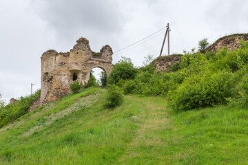 Damaged southern stone gate tower of medieval Sydoriv Castle, Ukraine