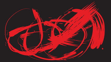 Abstract vector design of chaotic red circular scribbles swirling on a black background, energetic and expressive in style.
