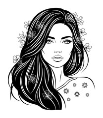 Stylish Black and White Woman Portrait with floral hair style