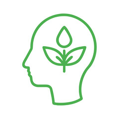Green profile head with leaf symbolizing mental health and wellness  