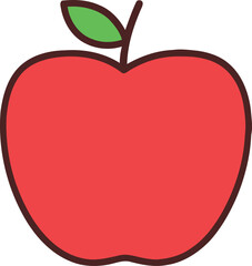 Simple red apple icon with green leaf and stem
