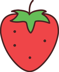 Simple cartoon red strawberry with green leaves and seeds