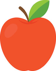 Simple red apple with green leaf and stem