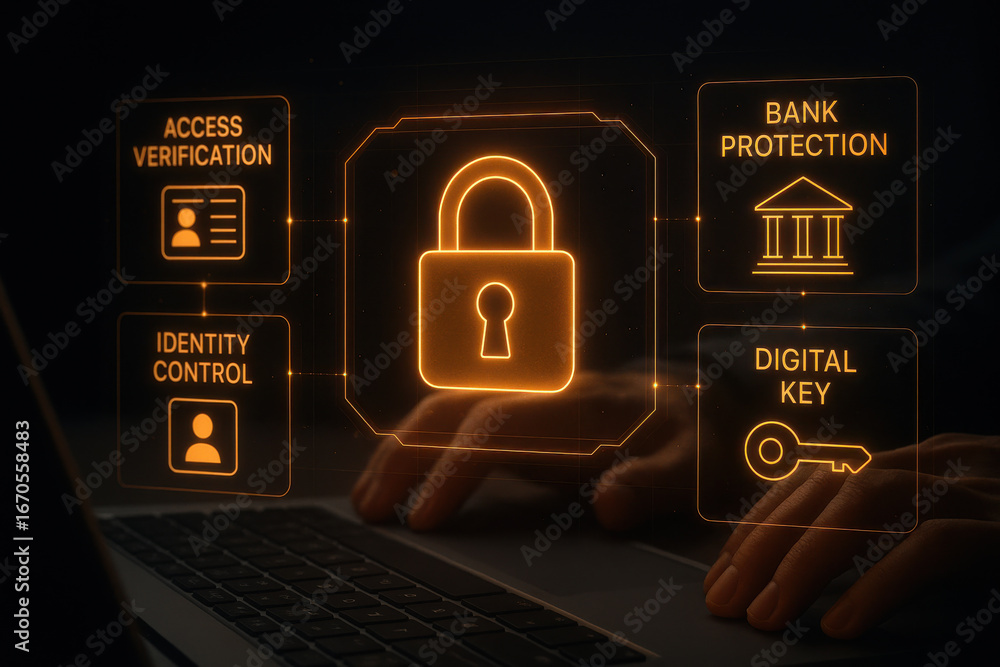 Poster security lock with access verification and identity control for bank protection and digital key