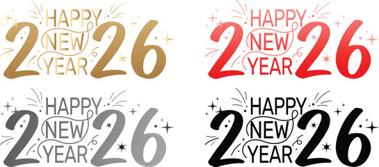 Happy New Year 2025 Typography – Vector Stroke and Fill Text Design