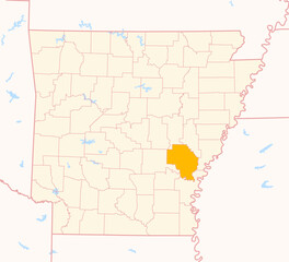 Map of the County Arkansas (Arkansas, US) showing the Federal State with the highlighted County