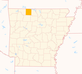 Map of the County Boone (Arkansas, US) showing the Federal State with the highlighted County