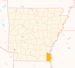 Map of the County Chicot (Arkansas, US) showing the Federal State with the highlighted County