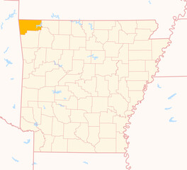 Map of the County Benton (Arkansas, US) showing the Federal State with the highlighted County