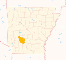 Map of the County Clark (Arkansas, US) showing the Federal State with the highlighted County