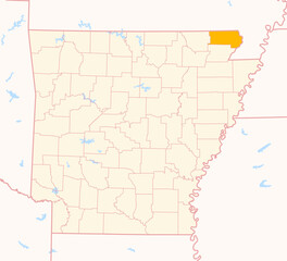Obraz premium Map of the County Clay (Arkansas, US) showing the Federal State with the highlighted County